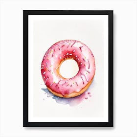 Strawberry Frosted Donut Cute Neon Art Print