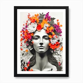 Flowers On A Woman'S Head Art Print