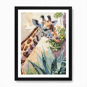 Giraffe In The Plants Watercolour Style 3 Art Print