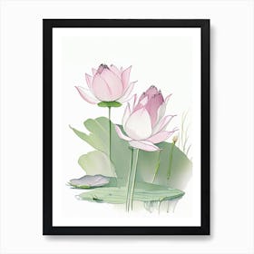 Lotus Flowers In Park Pencil Illustration 7 Art Print