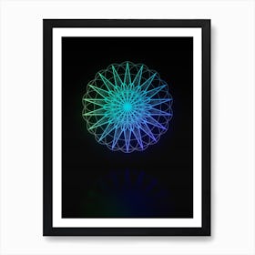 Neon Blue and Green Abstract Geometric Glyph on Black n.0239 Art Print