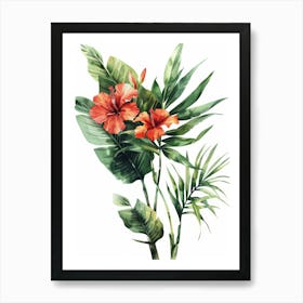 Watercolor Tropical Flowers Art Print