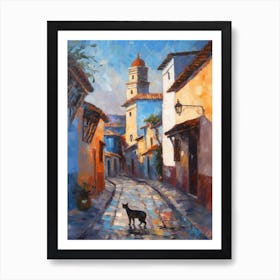 Painting Of A Street In Marrakech With A Cat 2 Impressionism Art Print