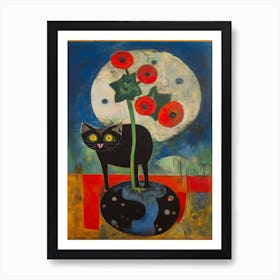 Lisianthus With A Cat 1 Surreal Joan Miro Style  Art Print