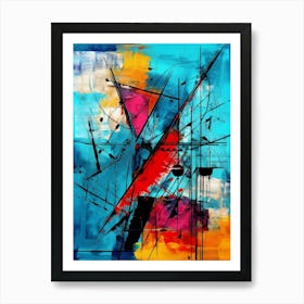 Ocean IX, Avant Garde Modern Vibrant Abstract Painting with Blue Background Art Print