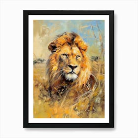 African Lion Hunting Acrylic Painting 1 Art Print