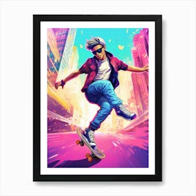 Skateboarding In Sao Paulo, Brazil Gradient Illustration 4 Art Print