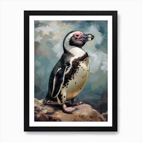 African Penguin Isabela Island Oil Painting 2 Art Print