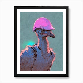 A Ostrich With A Helmet Ready To Race Art Print