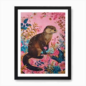 Floral Animal Painting Otter 4 Art Print