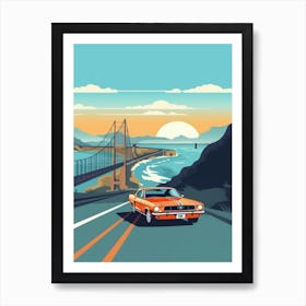 A Ford Mustang In The Pacific Coast Highway Car Illustration 2 Art Print