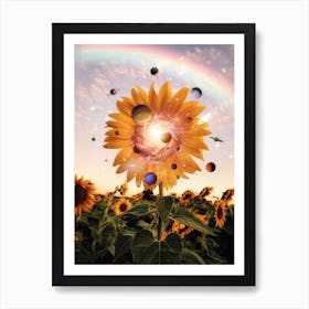 Sunflower And Solar System Planets Art Print