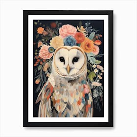 Bird With A Flower Crown Barn Owl 1 Art Print