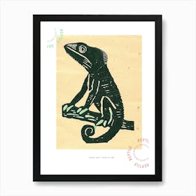 Block Print Chameleon 2 Poster Art Print