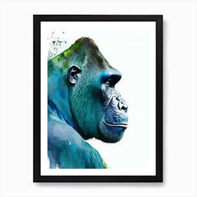 Side Profile Of A Gorilla Gorillas Mosaic Watercolour 1 Art Print