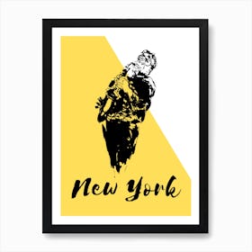 Musician in New York Black and Yellow Art Print