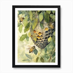 Worker Bee Beehive Watercolour Illustration 4 Art Print