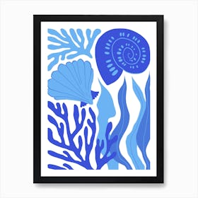 Blue Seashells Ocean Collection Boho Affiche