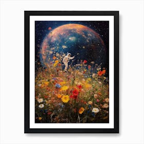 Astronaut With A Bouquet Of Flowers 13 Art Print