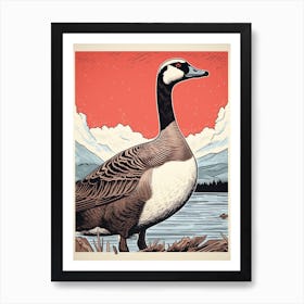 Vintage Bird Linocut Canada Goose 4 Art Print