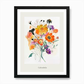 Calendula Collage Flower Bouquet Poster Art Print