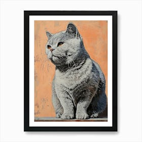 British Shorthair Relief Illustration 4 Art Print