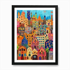 Kitsch Colourful Old Cityscape 4 Art Print