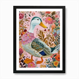 Floral Animal Painting Mallard Duck 4 Art Print