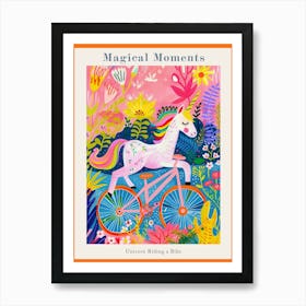 Floral Fauvism Style Unicorn Riding A Bike 4 Poster Art Print