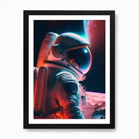 Astronaut In Spacesuit On The Moon Neon Nights 1 (2) Art Print