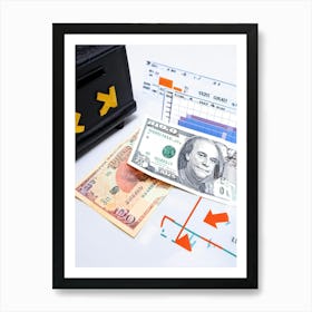 Billfold And Banknote Resting In A Safe Simple Interface Where Strokes Balance An Icon Of A Briefc (4) Art Print