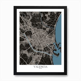 Valencia Black Blue Art Print