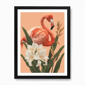 American Flamingo And Canna Lily Minimalist Illustration 2 Art Print