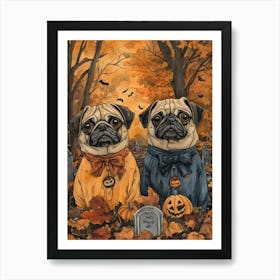 Halloween Pugs Watercolor 4 Art Print