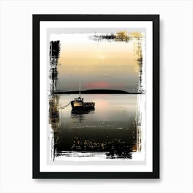 Boat In The Sea At Sunset 1 Art Print