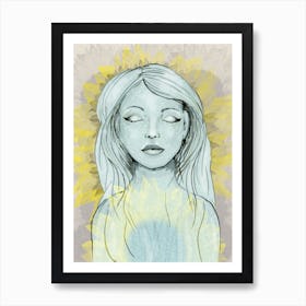 Girl with sunflowers Poster