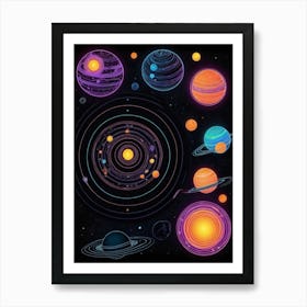 Default Neon Black Light Sgraffito Solar System 3d Illustratio 1 Art Print