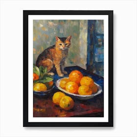 Flower Vase Marigold With A Cat 1 Impressionism, Cezanne Style Art Print