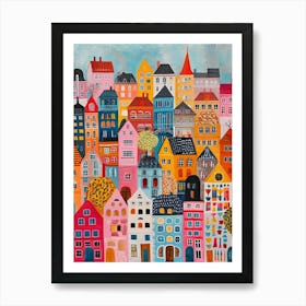 Kitsch Colourful Old Cityscape 3 Art Print