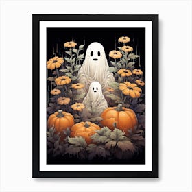 Cute Bedsheet Ghost, Botanical Halloween Watercolour 116 Art Print