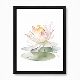 Blooming Lotus Flower In Pond Pencil Illustration 4 Art Print