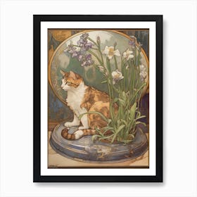 Crocus With A Cat 2 Art Nouveau Style Art Print