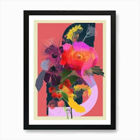 Ranunculus 4 Neon Flower Collage Art Print
