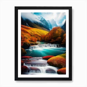 Waterfall In The Mountains 13 Art Print