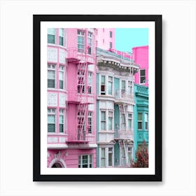 Pink And Blue Row Houses In San Francisco California Art Print