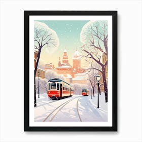 Vintage Winter Travel Illustration Budapest Hungary 1 Art Print