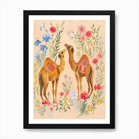 Folksy Floral Animal Drawing Camel Art Print