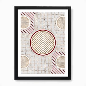 Geometric Abstract Glyph in Festive Gold Silver and Red n.0074 Art Print