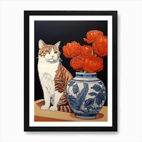 Drawing Of A Still Life Of Amaryllis With A Cat 3 Art Print