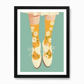 Woman White Shoes With Flowers 2 Art Print